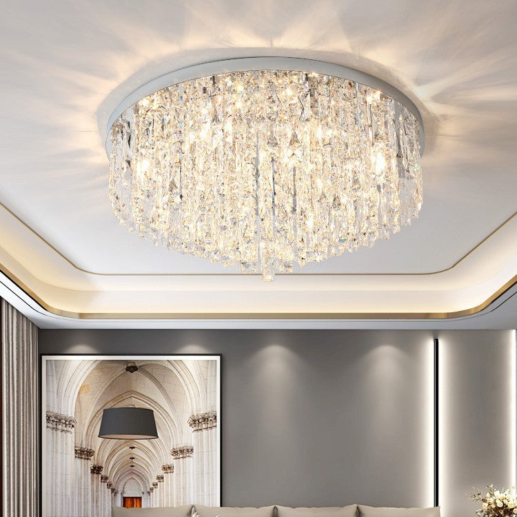Modern Luxury Tassel Round Dome Stainless Steel Crystal 3/5/8 Light Flush Mount Ceiling Light For Bedroom