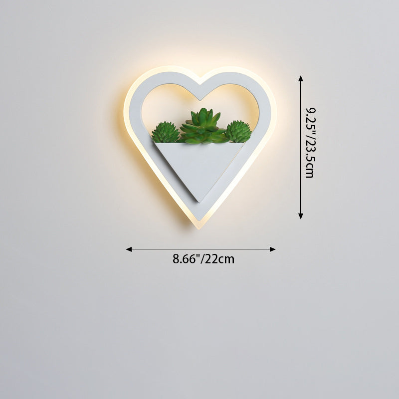 Modern Minimalist Simulation Plant Round Triangle Rectangle Heart Iron Acrylic Wall Sconce Lamp For Bedroom