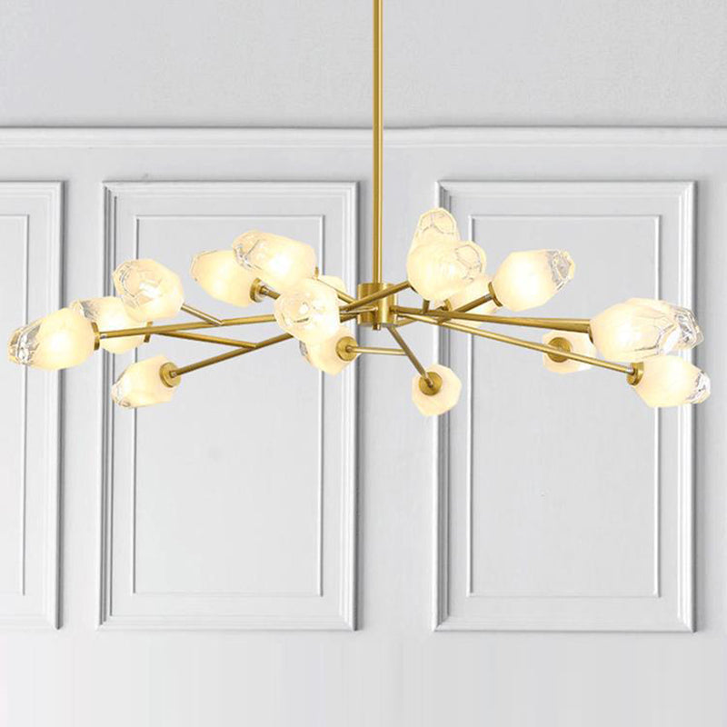 Modern Luxury Diamond Shape Copper Glass 6/9/12/15/18 Light Chandelier For Living Room