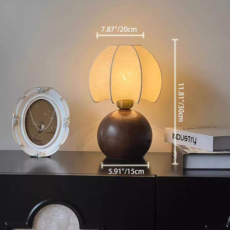 Traditional Vintage Round Oval Wood Fabric 1-Light Table Lamp For Bedroom