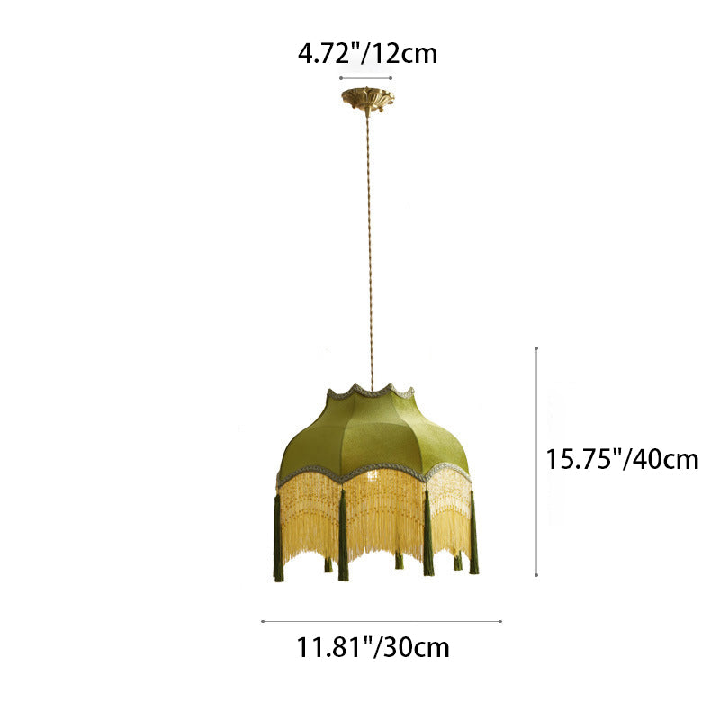 Traditional Vintage Tassel Round Copper Fabric 1/3 Light Pendant Light For Bedroom