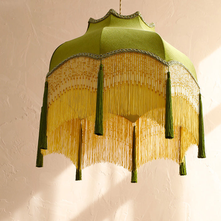 Traditional Vintage Tassel Round Copper Fabric 1/3 Light Pendant Light For Bedroom