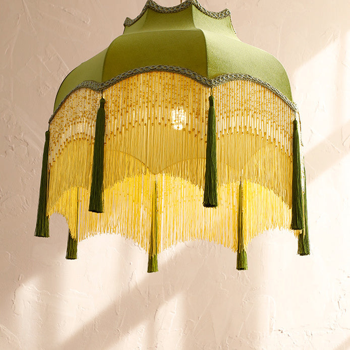 Traditional Vintage Tassel Round Copper Fabric 1/3 Light Pendant Light For Bedroom