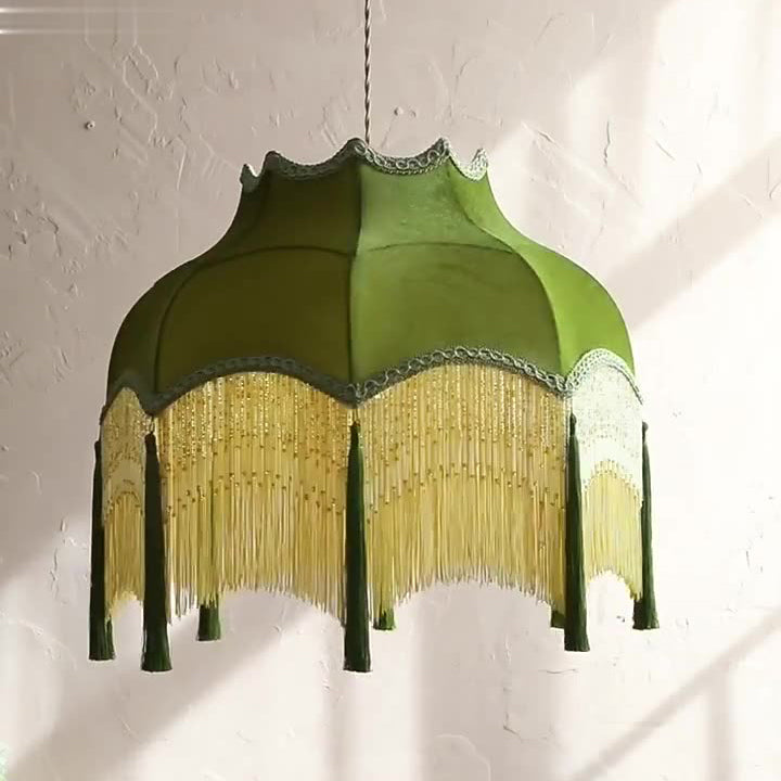 Traditional Vintage Tassel Round Copper Fabric 1/3 Light Pendant Light For Bedroom