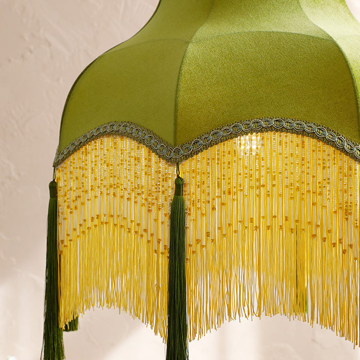 Traditional Vintage Tassel Round Copper Fabric 1/3 Light Pendant Light For Bedroom