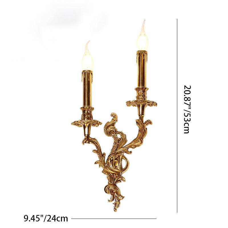 Traditional French Candle Shape Copper 2/3 Light Wall Sconce Lamp For Bedroom