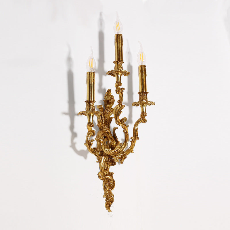 Traditional French Candle Shape Copper 2/3 Light Wall Sconce Lamp For Bedroom