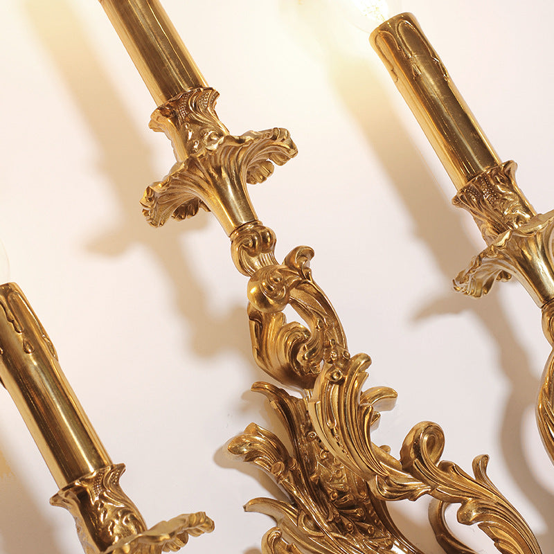 Traditional French Candle Shape Copper 2/3 Light Wall Sconce Lamp For Bedroom