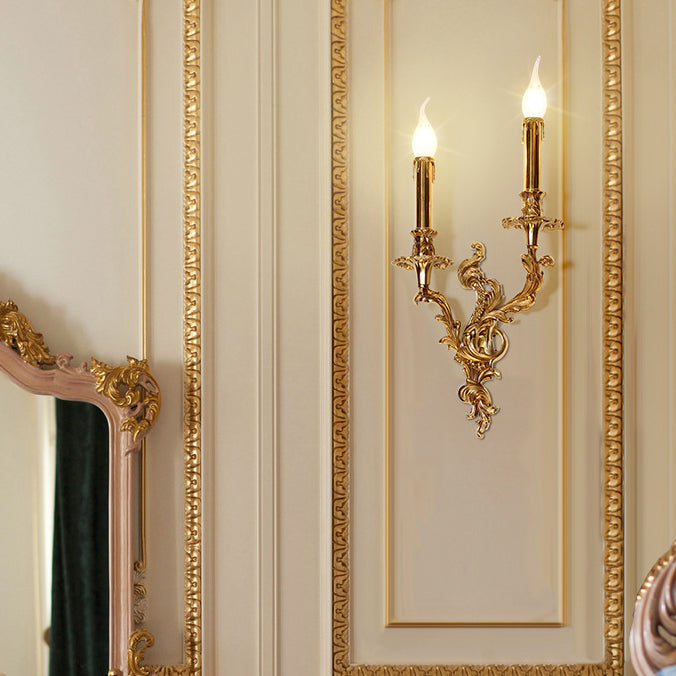 Traditional French Candle Shape Copper 2/3 Light Wall Sconce Lamp For Bedroom