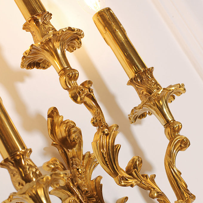 Traditional French Candle Shape Copper 2/3 Light Wall Sconce Lamp For Bedroom