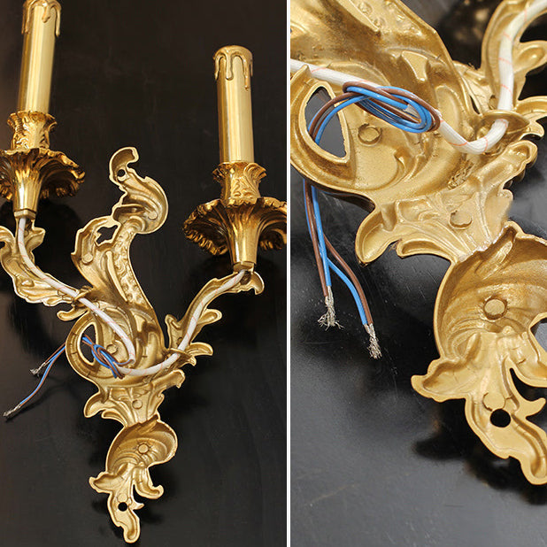 Traditional French Candle Shape Copper 2/3 Light Wall Sconce Lamp For Bedroom