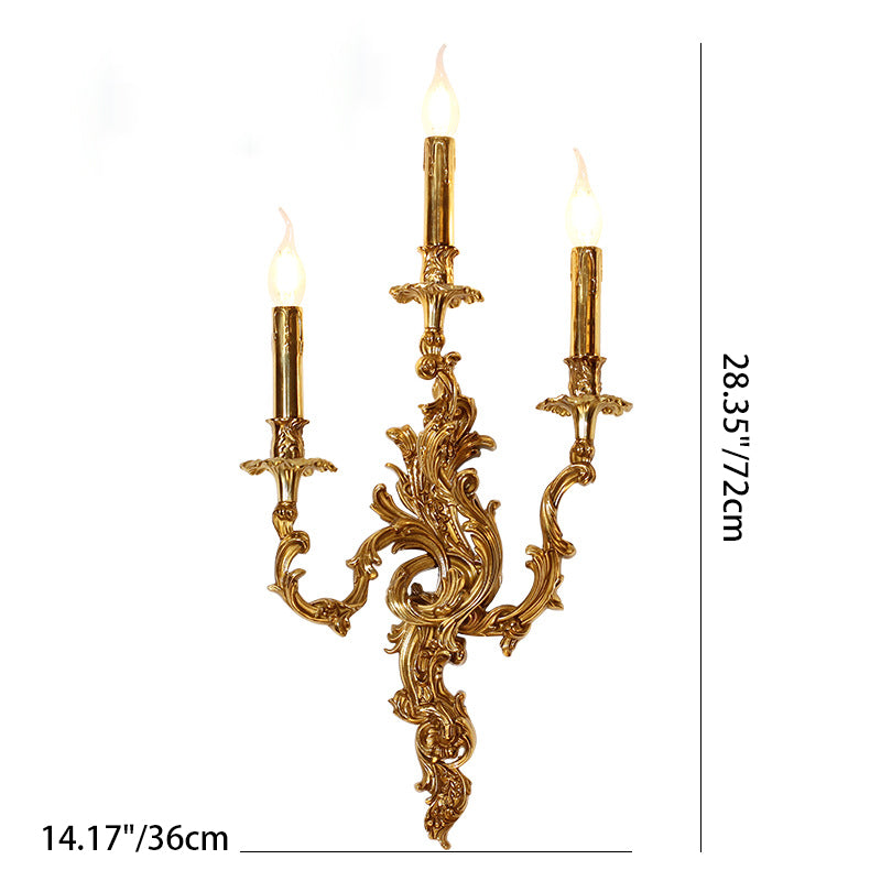 Traditional French Candle Shape Copper 2/3 Light Wall Sconce Lamp For Bedroom