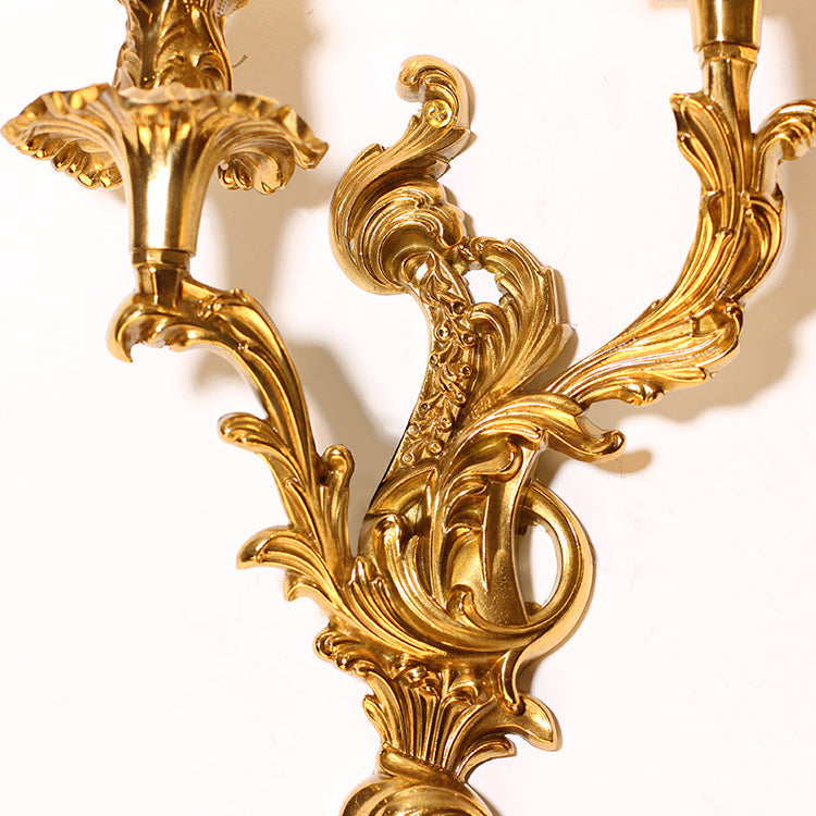 Traditional French Candle Shape Copper 2/3 Light Wall Sconce Lamp For Bedroom