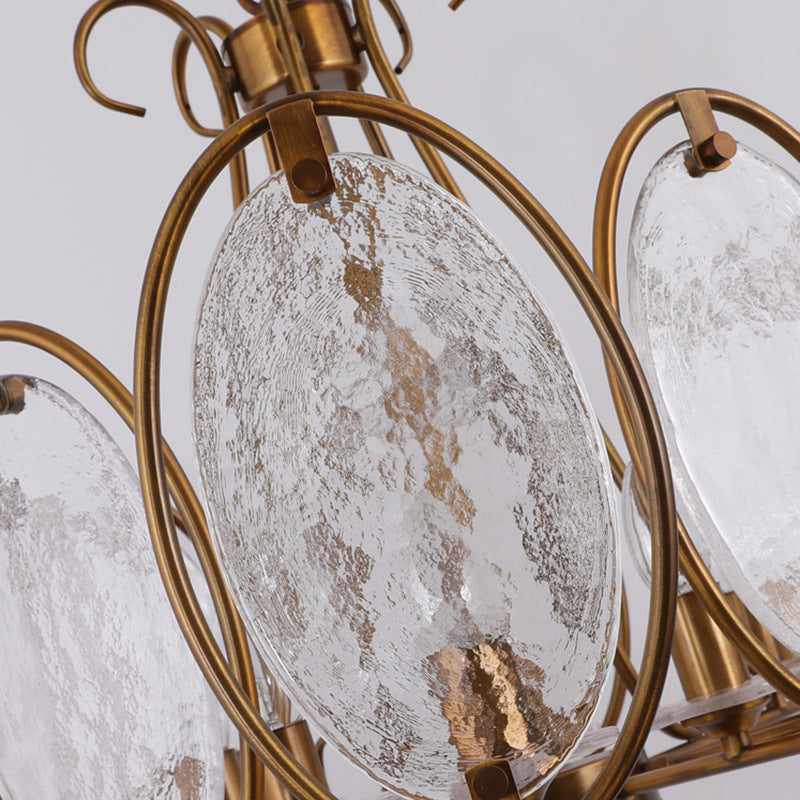 ثريا فرنسية تقليدية دائرية بيضاوية الشكل مصنوعة من النحاس والزجاج، 8/10/12 ضوءًا لغرفة المعيشة