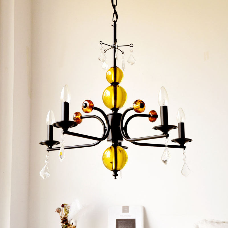 Traditional Vintage Candle Round Orb Iron Crystal 5/6/8 Light Chandelier For Living Room