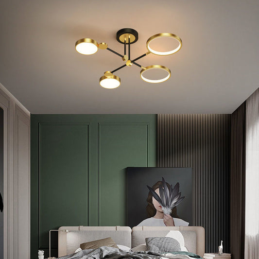 寝室用コンテンポラリースカンジナビアラウンドシリコンアイアンアクリルLEDシャンデリア