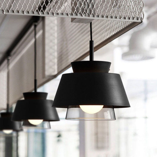 現代的なスカンジナビアの丸型台形アルミニウムガラス1灯ペンダントライト寝室用