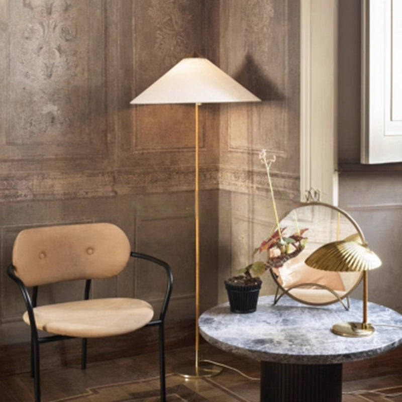 Modern Minimalist Umbrella Cone Iron Bamboo Fabric 3-Light Standing Floor Lamp For Living Room