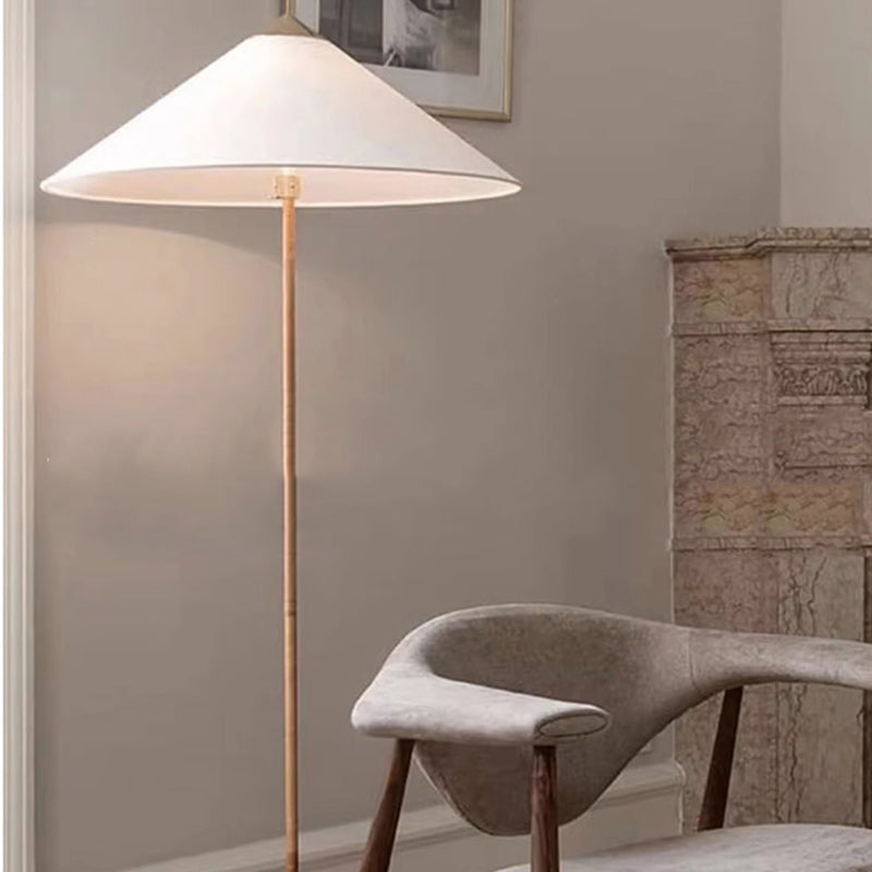 Modern Minimalist Umbrella Cone Iron Bamboo Fabric 3-Light Standing Floor Lamp For Living Room