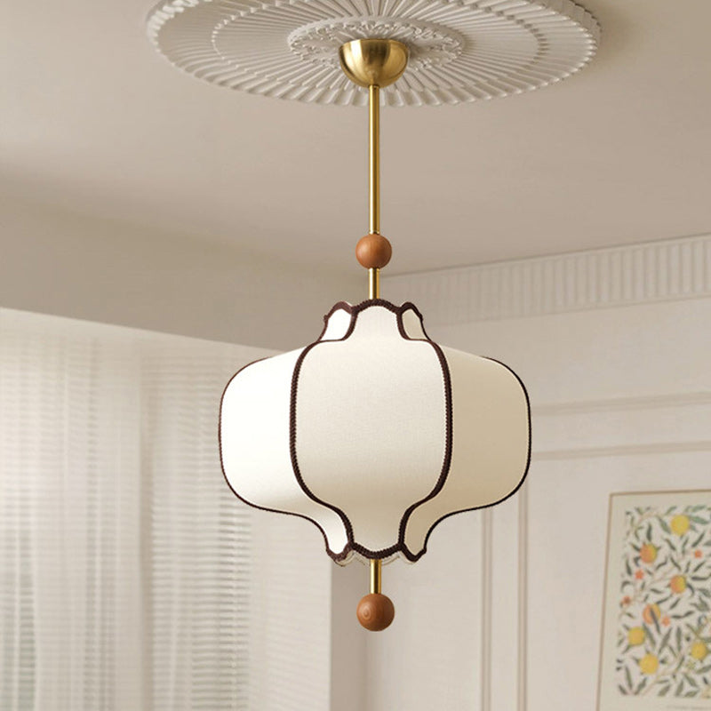 Traditional Vintage Hexagonal Curved Ash Wood Fabric Hardware 1/3 Light Pendant Light For Bedroom