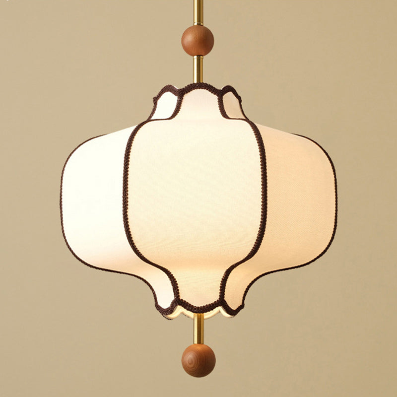 Traditional Vintage Hexagonal Curved Ash Wood Fabric Hardware 1/3 Light Pendant Light For Bedroom