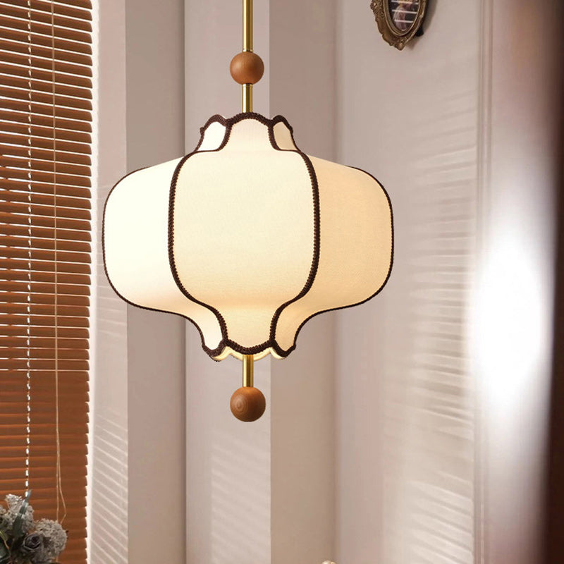 Traditional Vintage Hexagonal Curved Ash Wood Fabric Hardware 1/3 Light Pendant Light For Bedroom