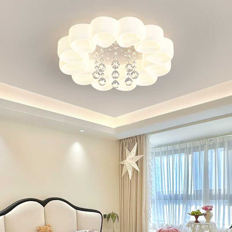 Contemporary Creative Cream Round Shell Petal Moon Star Iron Acrylic PE Crystal LED Flush Mount Ceiling Light For Bedroom