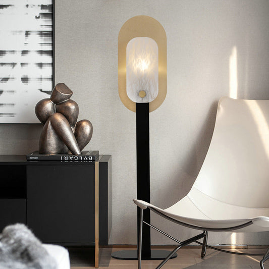 Contemporary Scandinavian Round Oval Iron Marble 1-Light Standing Floor Lamp For Living Room