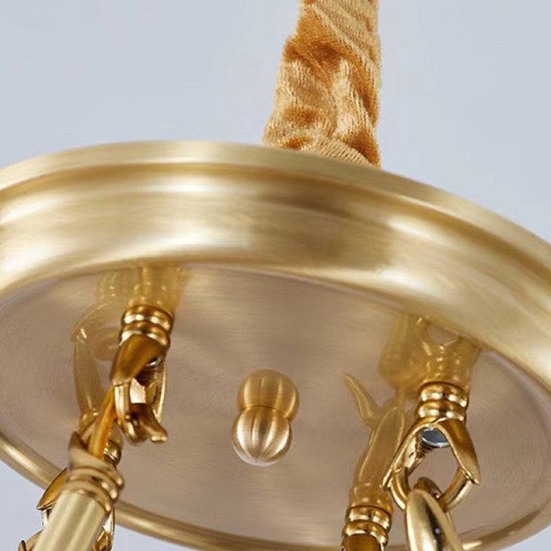 Traditional Vintage Round Cylinder Copper Fabric 5/6/8/10 Light Chandelier For Living Room