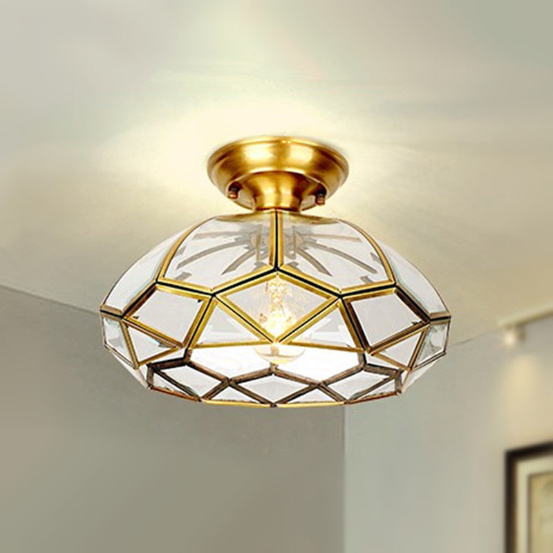 Traditional Vintage Diamond Cone Copper Glass 1-Light Semi-Flush Mount Ceiling Light For Hallway