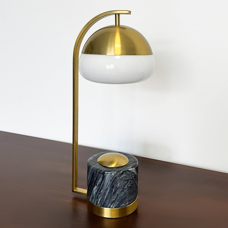 Contemporary Nordic Round Cylinder Oval Metal Marble Glass 1-Light Table Lamp For Bedroom