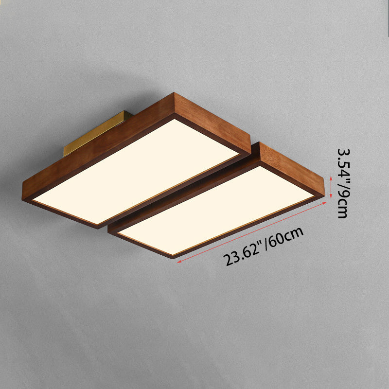 Traditional Chinese Rectangle Rubberwood Acrylic LED Semi-Flush Mount Lighting For Living Room