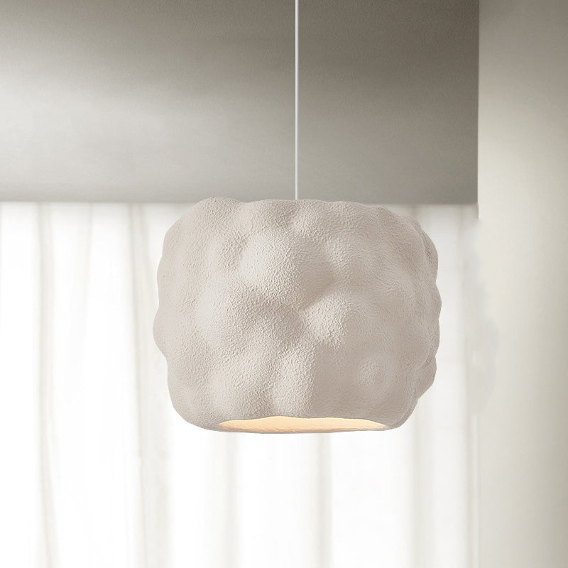 Contemporary Nordic Cream Round Cylinder Polystyrene 1-Light Pendant Light For Bedroom