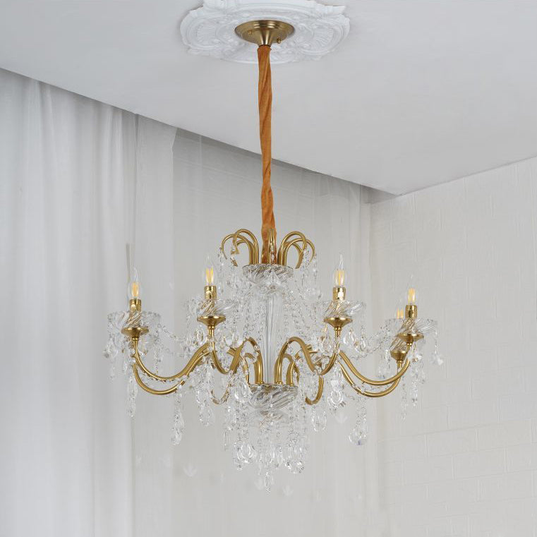 Traditional French Tassel Twig Shape Hardware Glass Crystal 6/8/10 Light Chandelier For Living Room