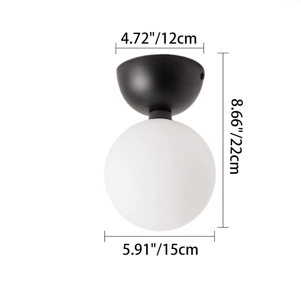 Contemporary Nordic Magic Bean Round Orb Iron Glass 1-Light Semi-Flush Mount Ceiling Light For Hallway