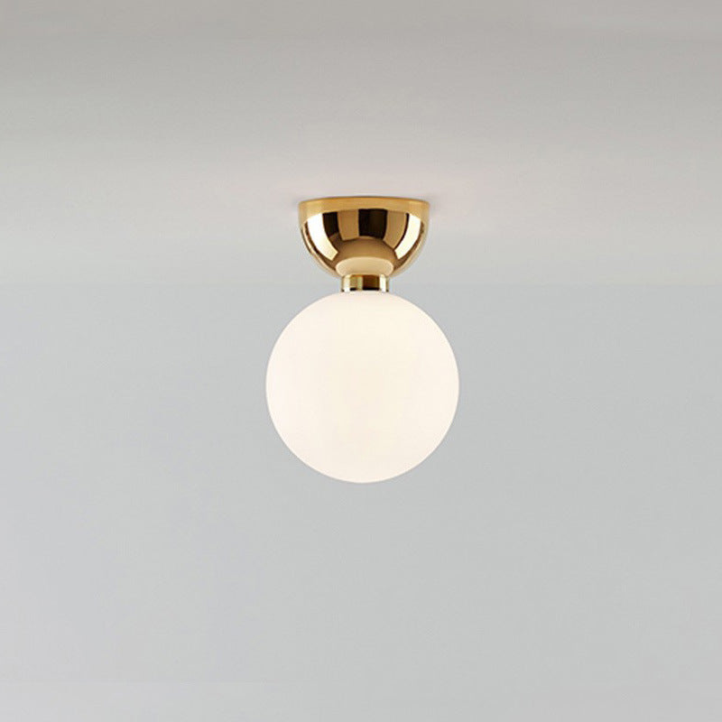 Contemporary Nordic Magic Bean Round Orb Iron Glass 1-Light Semi-Flush Mount Ceiling Light For Hallway