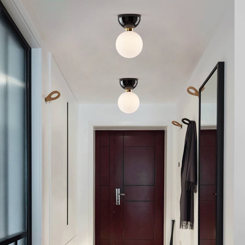 Contemporary Nordic Magic Bean Round Orb Iron Glass 1-Light Semi-Flush Mount Ceiling Light For Hallway
