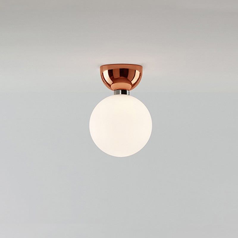 Contemporary Nordic Magic Bean Round Orb Iron Glass 1-Light Semi-Flush Mount Ceiling Light For Hallway
