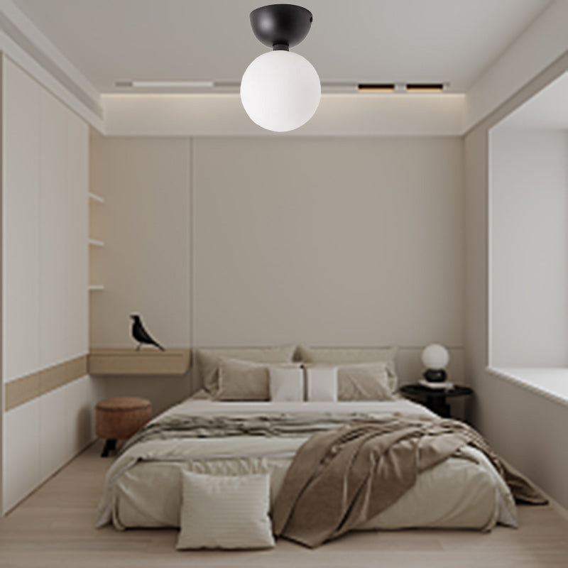 Contemporary Nordic Magic Bean Round Orb Iron Glass 1-Light Semi-Flush Mount Ceiling Light For Hallway