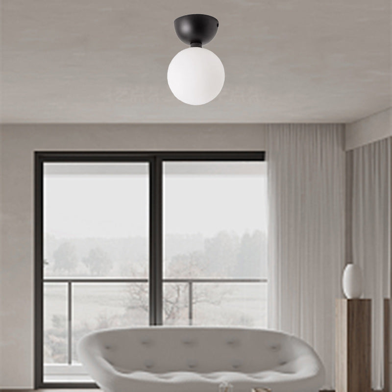 Contemporary Nordic Magic Bean Round Orb Iron Glass 1-Light Semi-Flush Mount Ceiling Light For Hallway