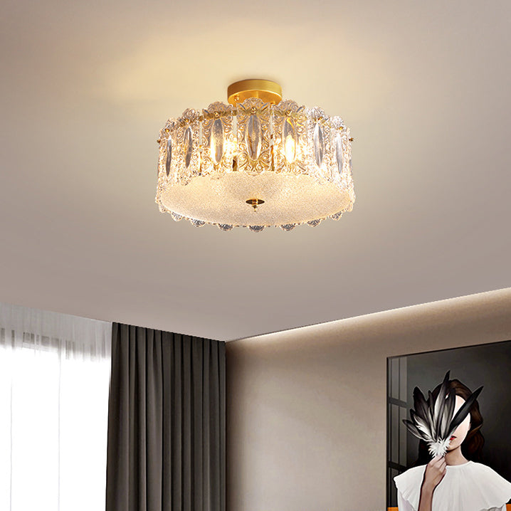 Traditional French Round Iron Glass 5/6/8 Light Semi-Flush Mount Ceiling Light For Bedroom