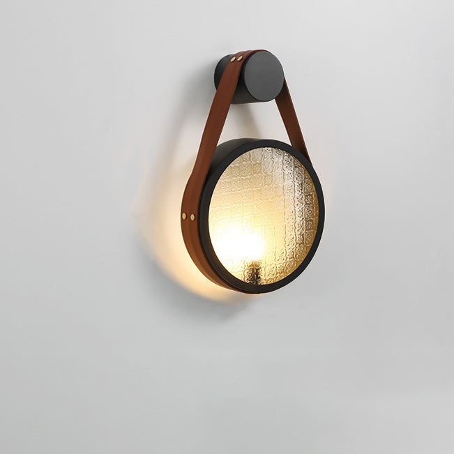 Traditional Japanese Tote Shape Round Iron Glass 1-Light Wall Sconce Lamp For Bedroom