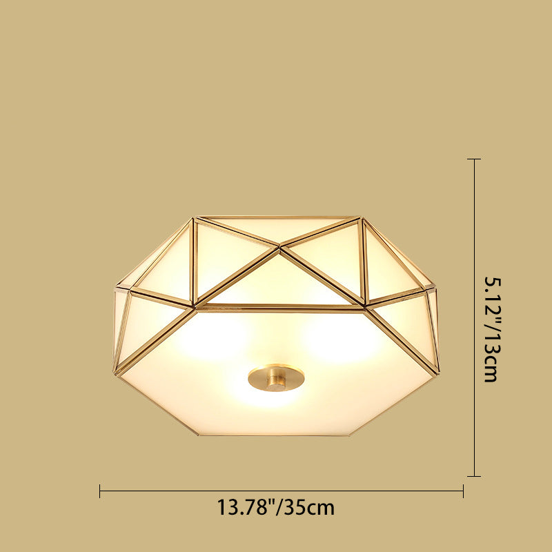 Modern Mid-Century Round Octagonal Copper Glass 3/4/6 Light Flush Mount Ceiling Light For Bedroom