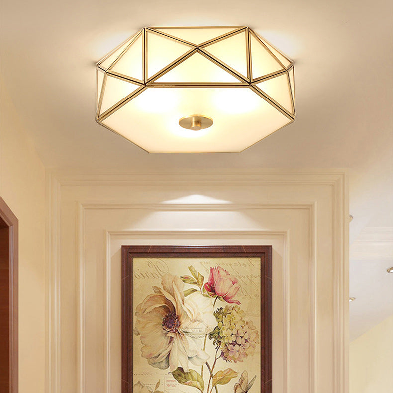 Modern Mid-Century Round Octagonal Copper Glass 3/4/6 Light Flush Mount Ceiling Light For Bedroom