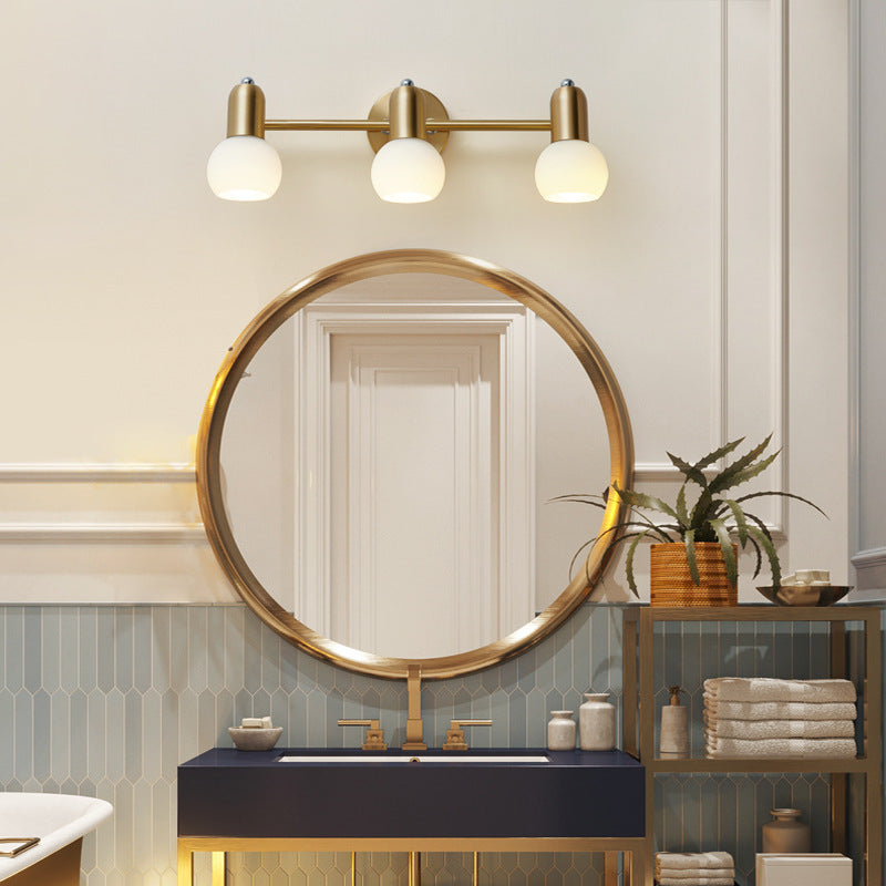 Contemporary Nordic Round Cone Linear Copper Glass 2/3 Light Wall Sconce Lamp For Bathroom
