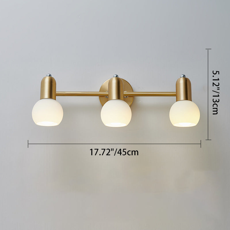 Contemporary Nordic Round Cone Linear Copper Glass 2/3 Light Wall Sconce Lamp For Bathroom