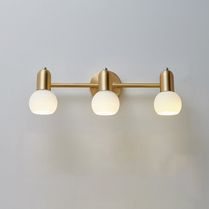 Contemporary Nordic Round Cone Linear Copper Glass 2/3 Light Wall Sconce Lamp For Bathroom