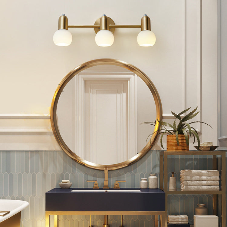 Contemporary Nordic Round Cone Linear Copper Glass 2/3 Light Wall Sconce Lamp For Bathroom