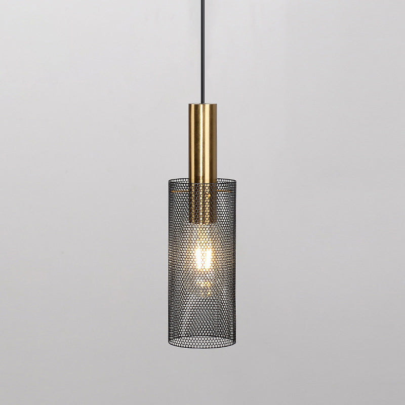 Modern Minimalist Honeycomb Grid Cylinder Iron 1-Light Pendant Light For Bedroom