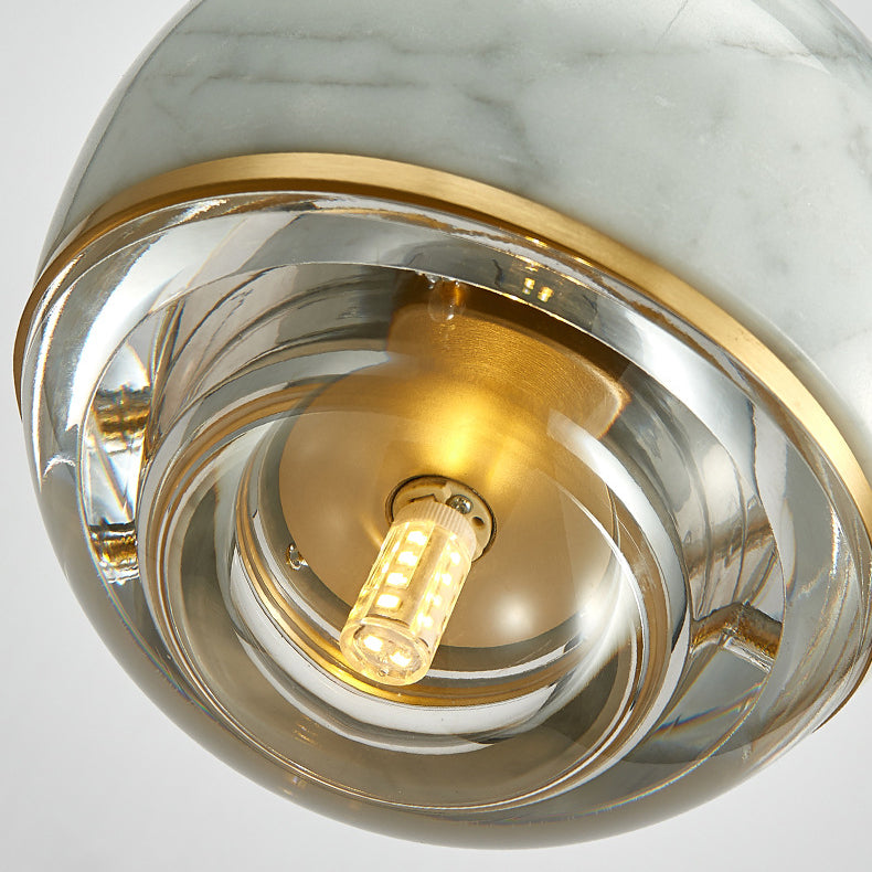 Contemporary Scandinavian Round Orb Copper Marble Glass 1-Light Pendant Light For Bedroom